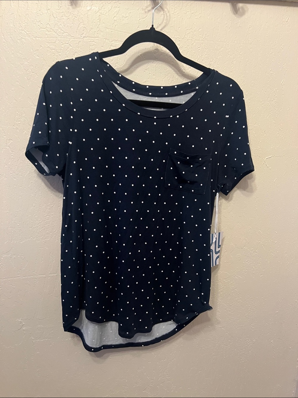 Market & Spruce Navy Polka Dot Short Sleeve Pocket Tee